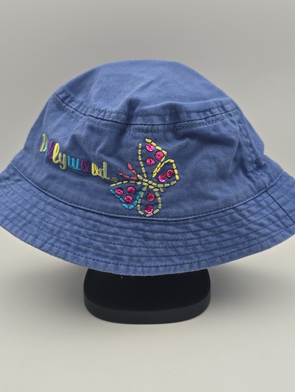 DollyWood Girls Embroidered Butterfly Blue Bucket Hat Child 56cm